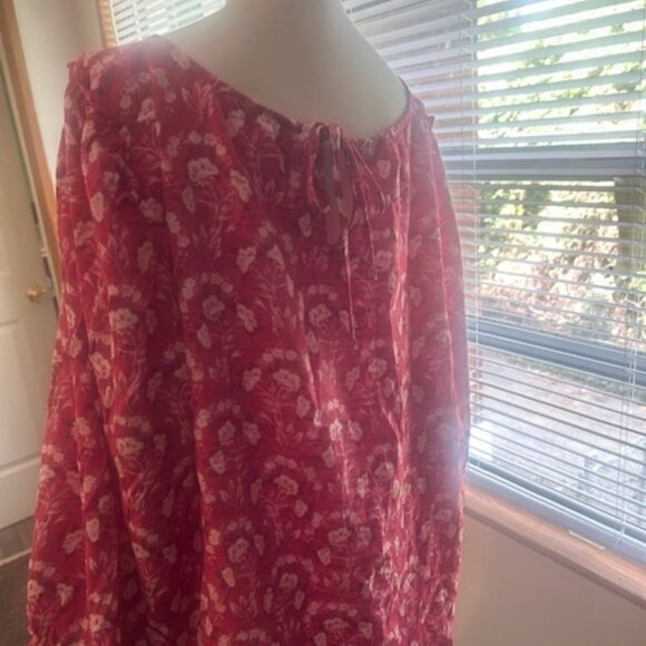 LC Lauren Conrad Floral peep hole tie neck blouse, size XXL - Picture 3 of 5